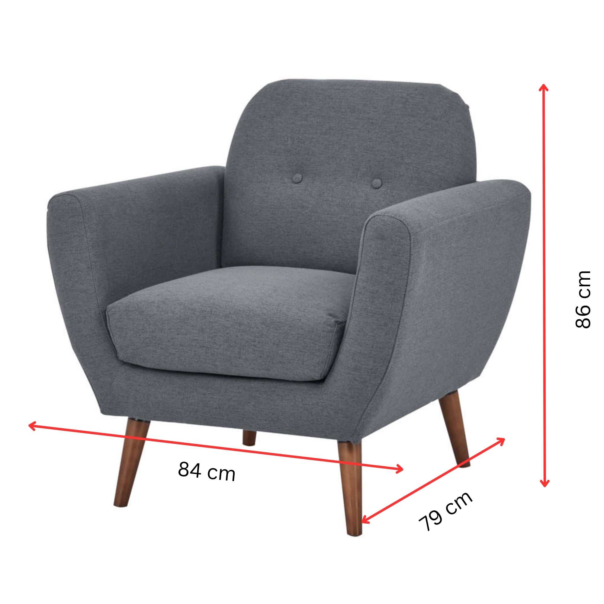 Lilliana 3 + 1 Seater Sofa Fabric Uplholstered Lounge Couch - Dark Grey