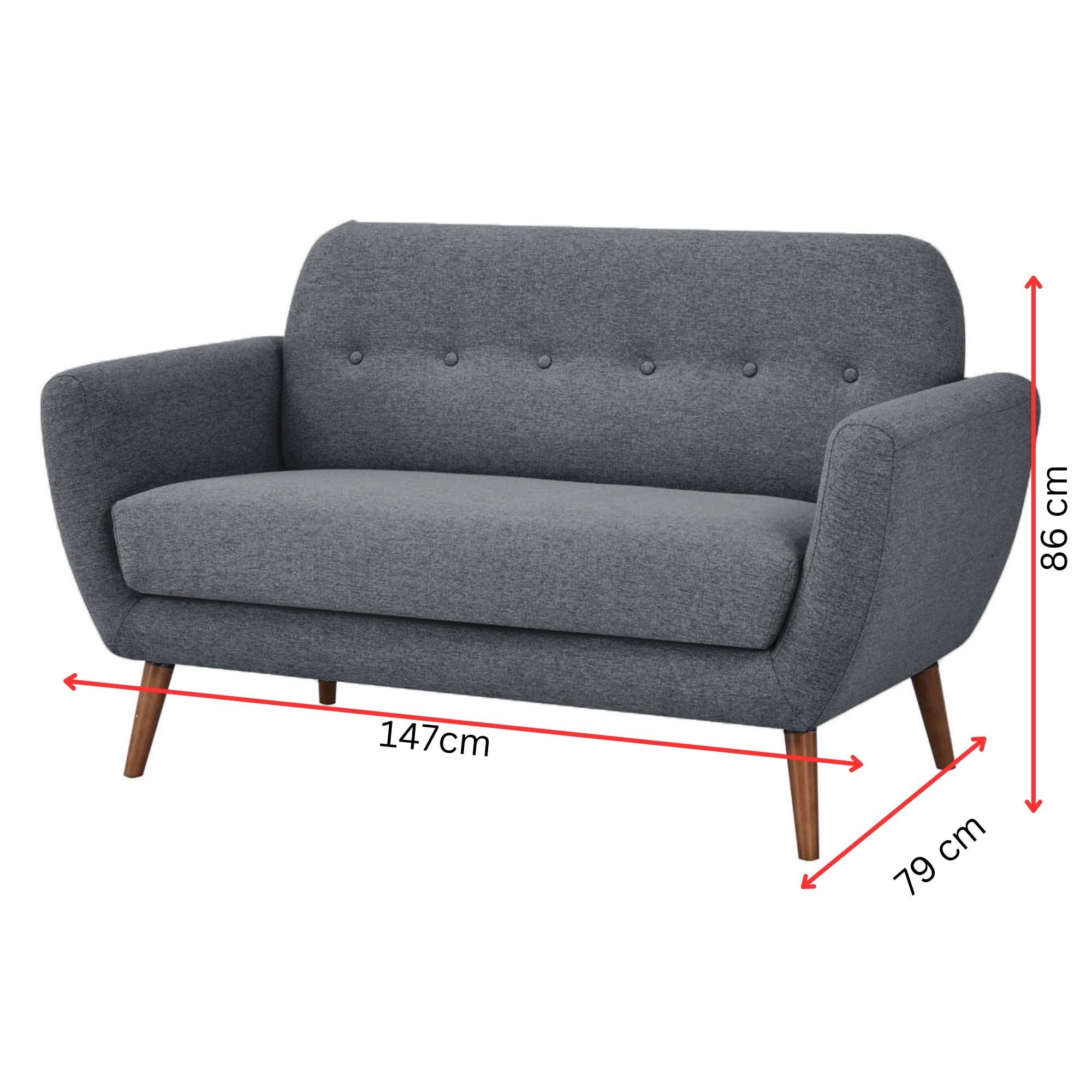 Lilliana 3 + 2 Seater Sofa Fabric Uplholstered Lounge Couch - Dark Grey